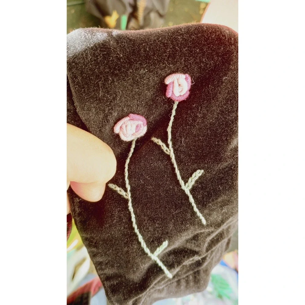 Vintage Gymboree Overalls Black Velvet‎ Pink Embroidered Roses 2T EUC